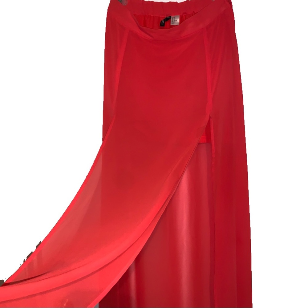 H&M orange long skirt with sheer overlay, size 8